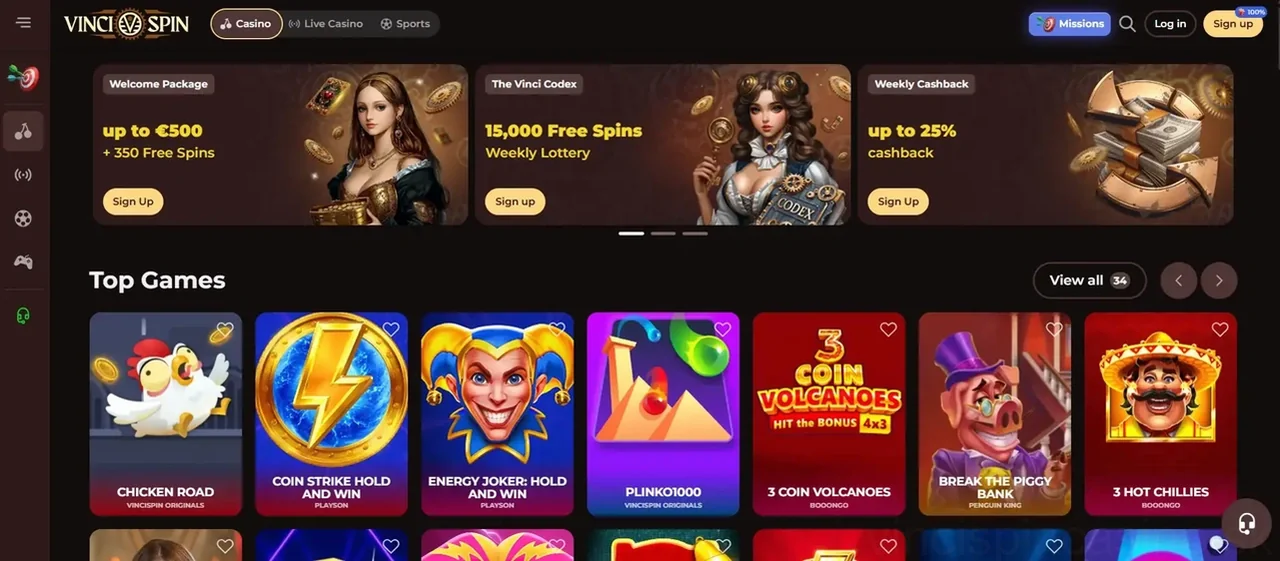Vincispin Casino - Kompletná Recenzia 2026 Casino